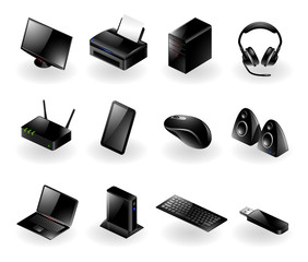 Vector set of various modern computer hardware icons