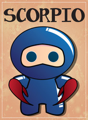 Zodiac sign Scorpio with cute ninja character