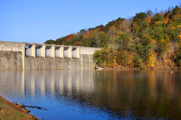 Sutton reservoir and dam in autumn time