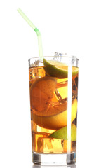 Iced tea with lemon and lime isolated on white