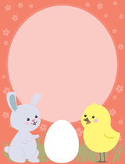 Easter greeting card with Bunny and Chicken