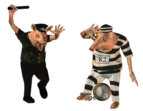 Cop und Häftling als Schweine Comic Stock Illustration | Adobe Stock