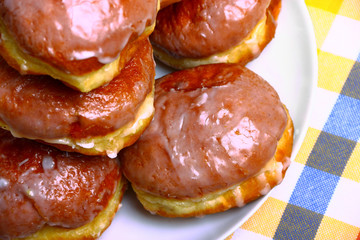 Delicious dessert made of several glazed donuts