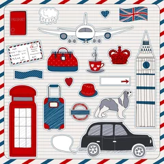 Peel and stick wall murals Doodle London travel icons