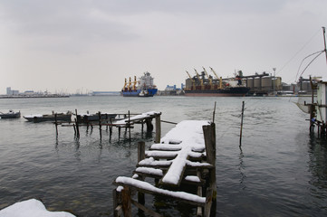 Fototapeta premium merchant ship during navigation and cargo operations