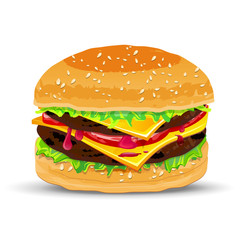 Hamburger with cheese. Vector illustration.