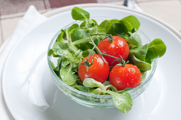 fresh green salad and tomatoes