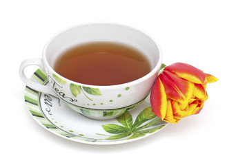 cup of tea and tulip flower