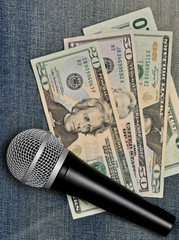 microphone and cash