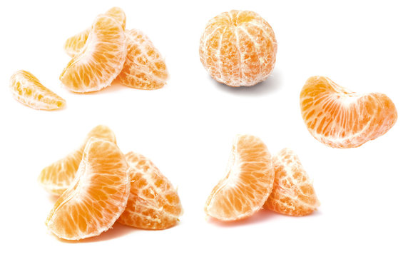 Mandarin section segment on white background.