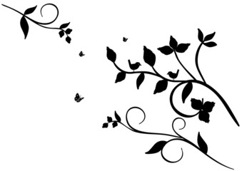 Birds in tree black and white