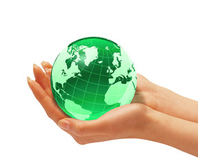 Woman's hands holding the earth globe.