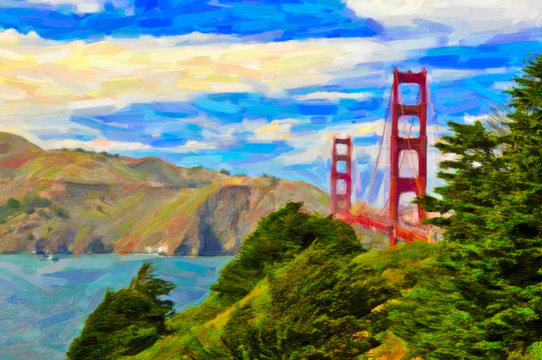 San Francisco Golden gate bridge painting art