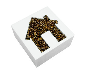 coffee beans in house shape