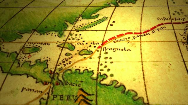 ancient map with dotted lines as paths