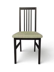 wooden chair black with a fabric seat on a white background