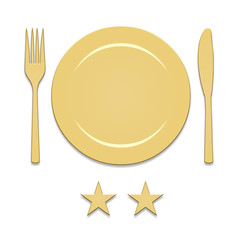 Couvert 2 étoiles en or sur fond blanc