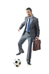 Football concept with businessman on white