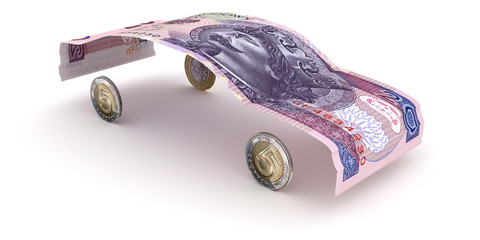 Car made of 20 zloty note and coins