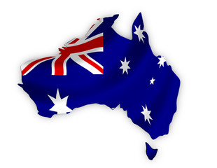 Obraz na płótnie Canvas Australia map on a waving flag