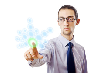 Businessman pressing virtual buttons
