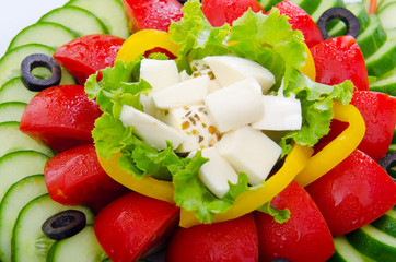 Cucumber and tomato salad in plate