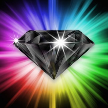 Precise black diamond over rainbow background