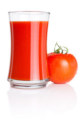 Glass of fresh tomato juice and tomatoes with water droplets Iso