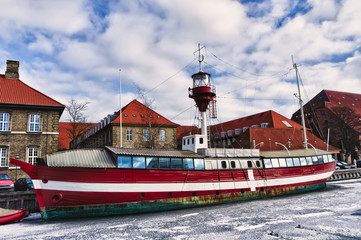 Copenhagen lighthouse ship in the canals