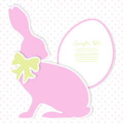 Easter Card Pink Bunny With Green Bow Dots