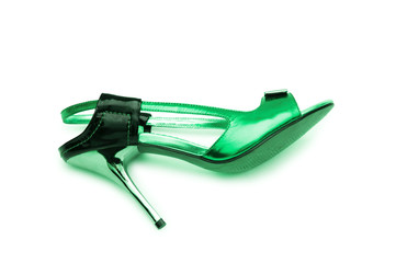 Green Female shoes on white background