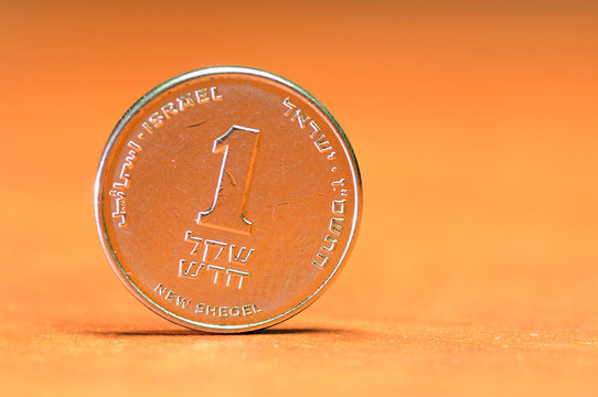 Close up view of a shekel coin,  israeli unit of money. 