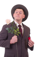 Valentines Man with flowers and gift