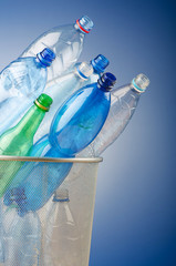 Concept of recycling with plastic bottles