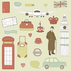 Abwaschbare Fototapete Doodle Londoner Reisesymbole