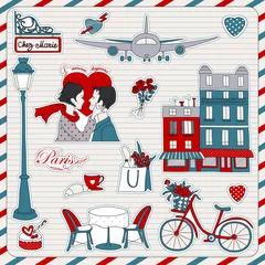 Peel and stick wall murals Doodle Paris travel icons