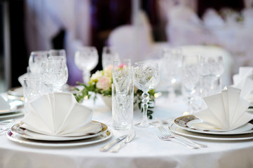 Table set for an event party or wedding reception