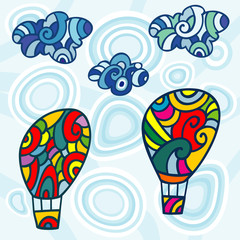 air balloons and clouds