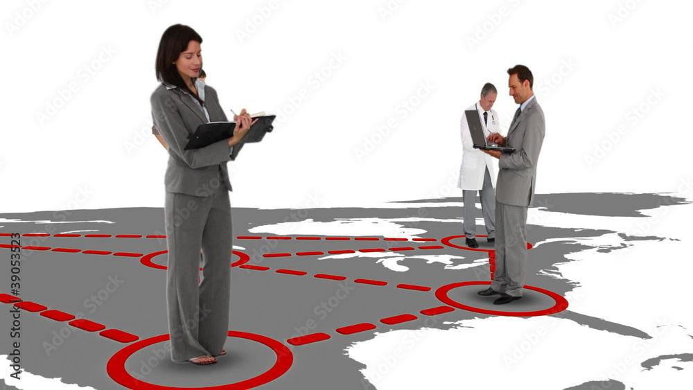 Poster workers on a map