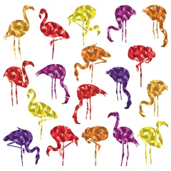 Papier Peint photo Flamingo Colorful mosaic flamingo bird silhouettes illustration