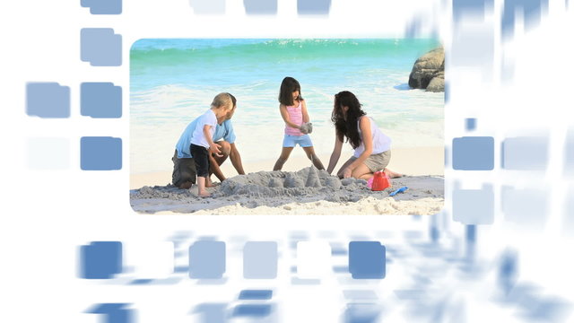 Montage about families on the beach
