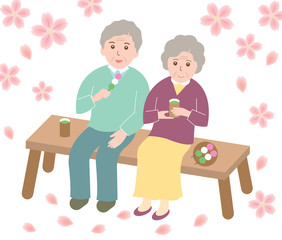 老夫婦　花見