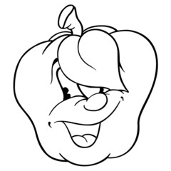 Apple - Black and White Cartoon Illustration