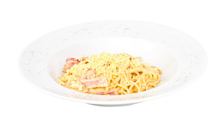 spaghetti carbonara pasta with bacon and mushrooms