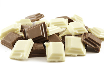 Milk and White Chocolate Chunks Isolated