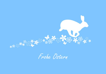 Osterkarte Frohe Ostern - Springender Osterhase Blüten