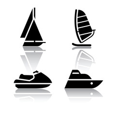Set of transport icons - boat and sailfish symbols