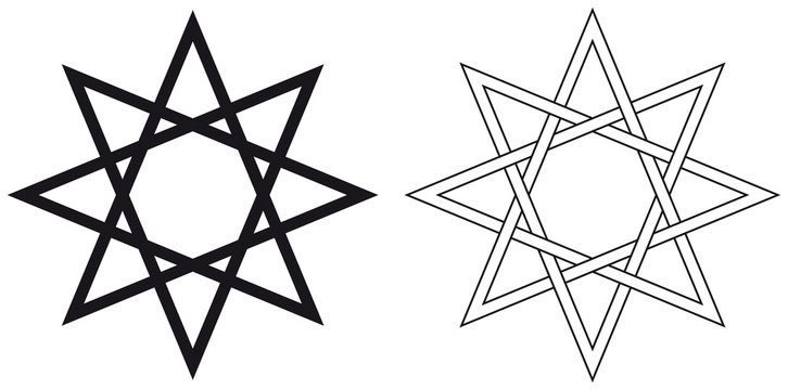Octogram. Eight-pointed geometric star figure that can be drawn with seven straight strokes. Illustration on white background. Vector.