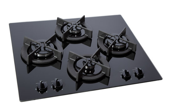 Black glass gas hob isolated on white with clipping path