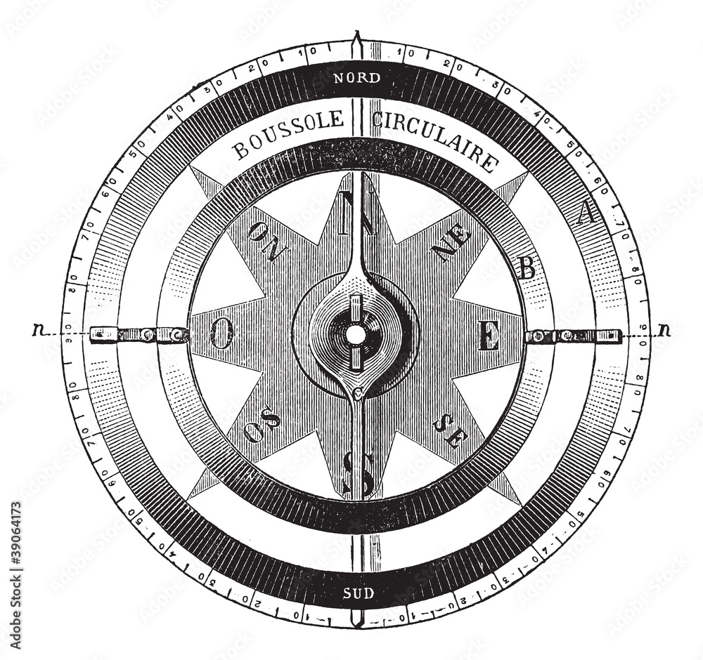 Sticker Mariner?s compass vintage engraving